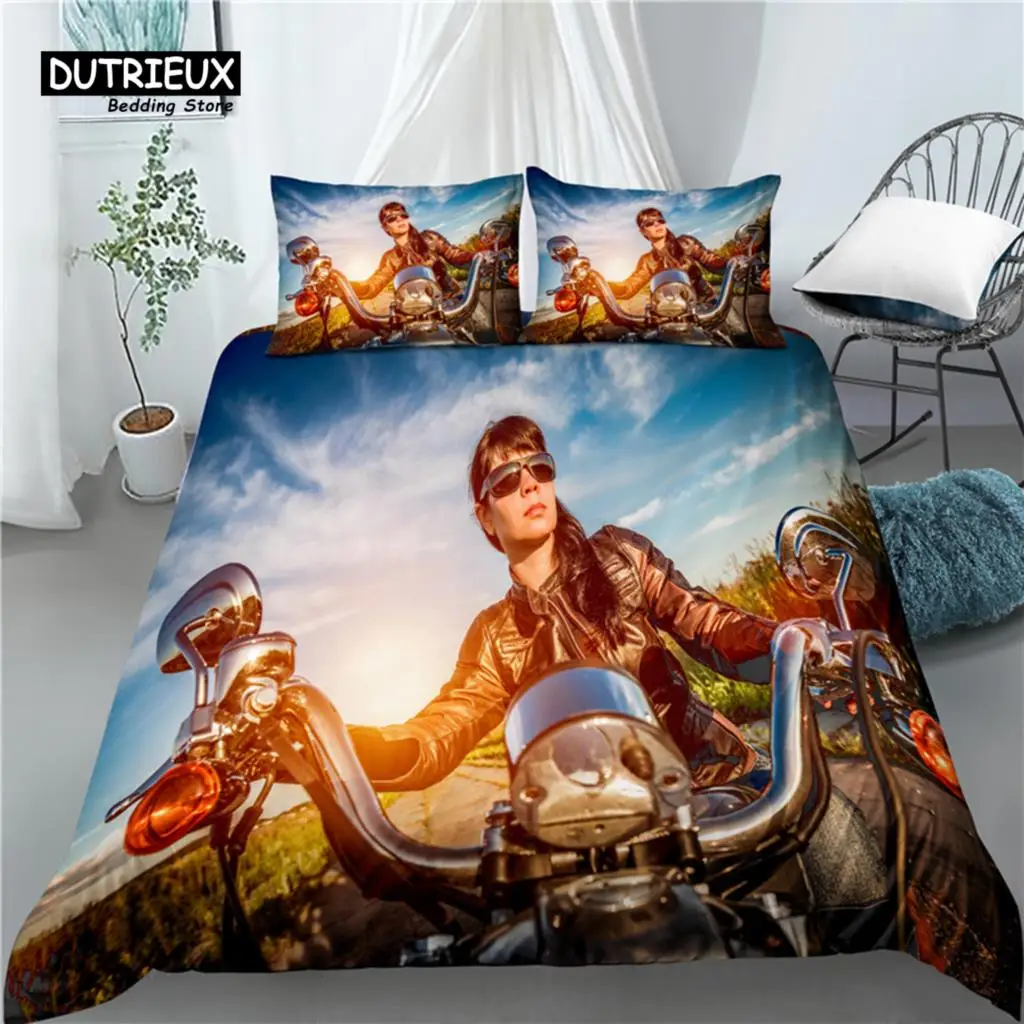 

Home Living Luxury 3D Motorcycle Girl Print 2/3Pcs Comfortable Duvet Cover PillowCase Bedding Set Queen and King AU/EU/US Size