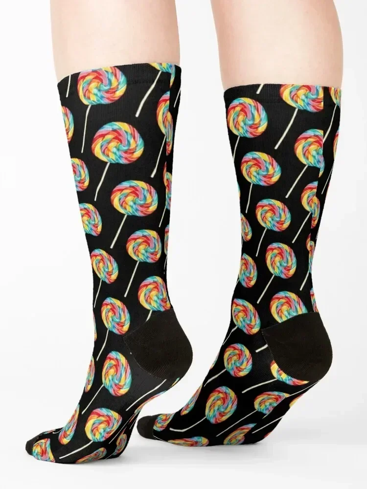 Rainbow Lollipop Pattern - Black Socks cute Non-slip Hiking boots soccer anti-slip Men's Socks Luxury Women's