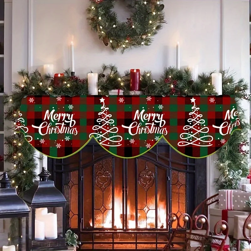 VIKAMA Christmas Fireplace Mantel Scarf Buffalo Plaid Xmas Tree Mantel Topper Winter Holiday Fireplace Home Party Decoration
