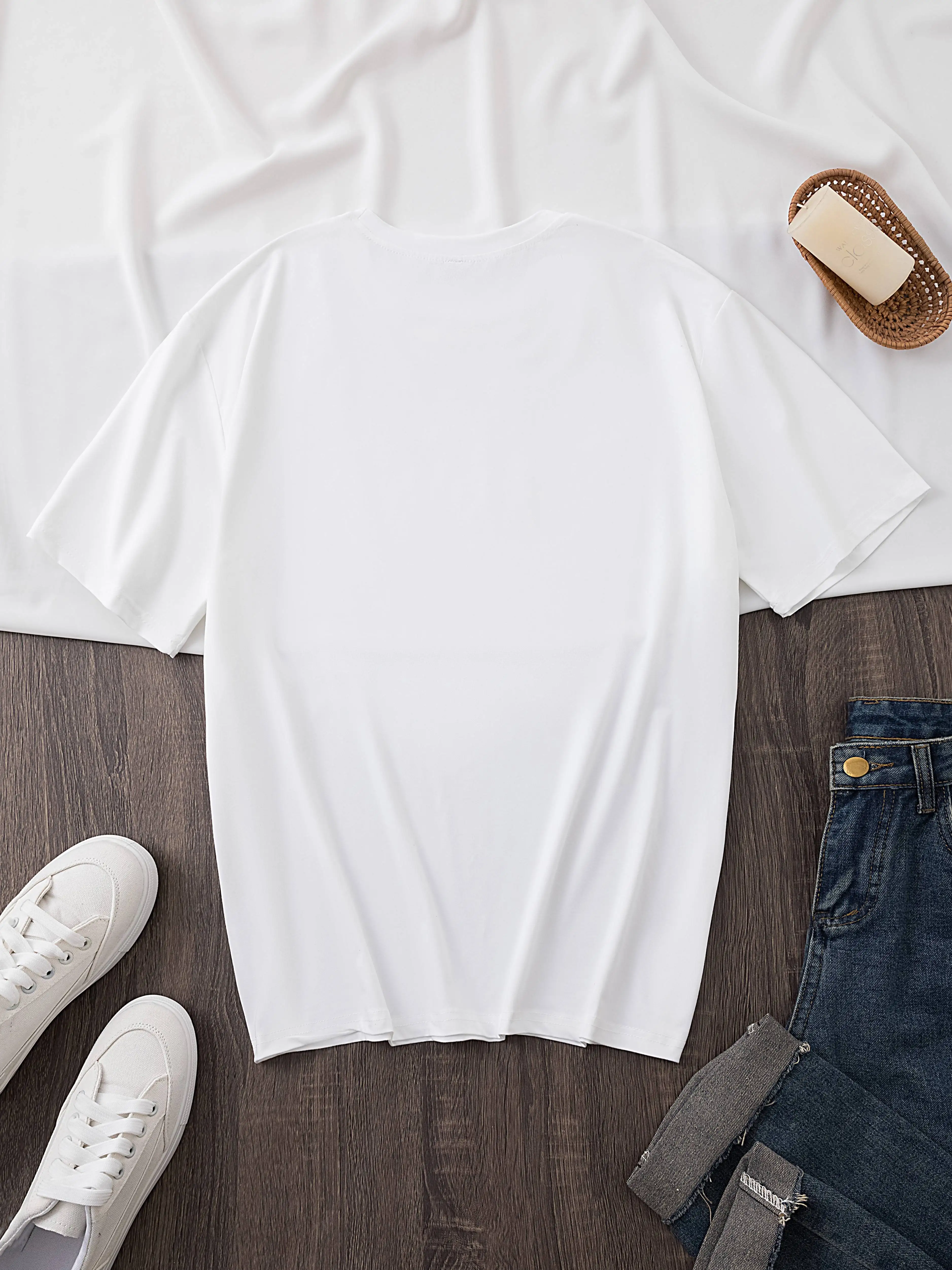 Women's Casual Short Sleeve T-Shirt Blue Bride Pattern Print Includes Bow, Flowers and Rings Wedding Theme Festive Event Outfit