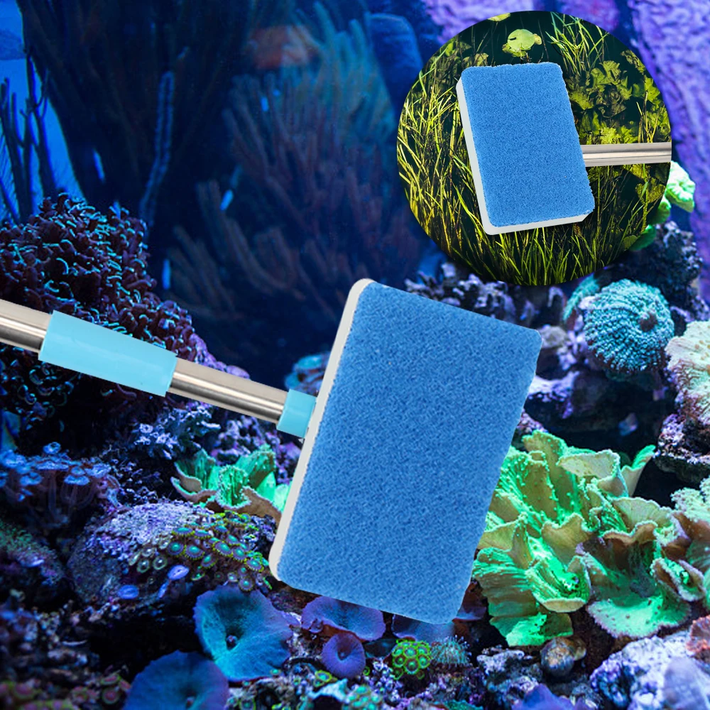 Cleaner Scrubber Double-Sided Sponge Cleaning Brush 180° adjustable Super Long Handle Aquarium Fish Tank Glass Window Algae