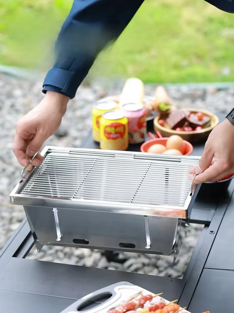 

Печь для барбекю на природе, угольный гриль для стола IGT, регулируемая высота карбоновой пластины для печи, нержавеющая сталь, мгновенное расширение