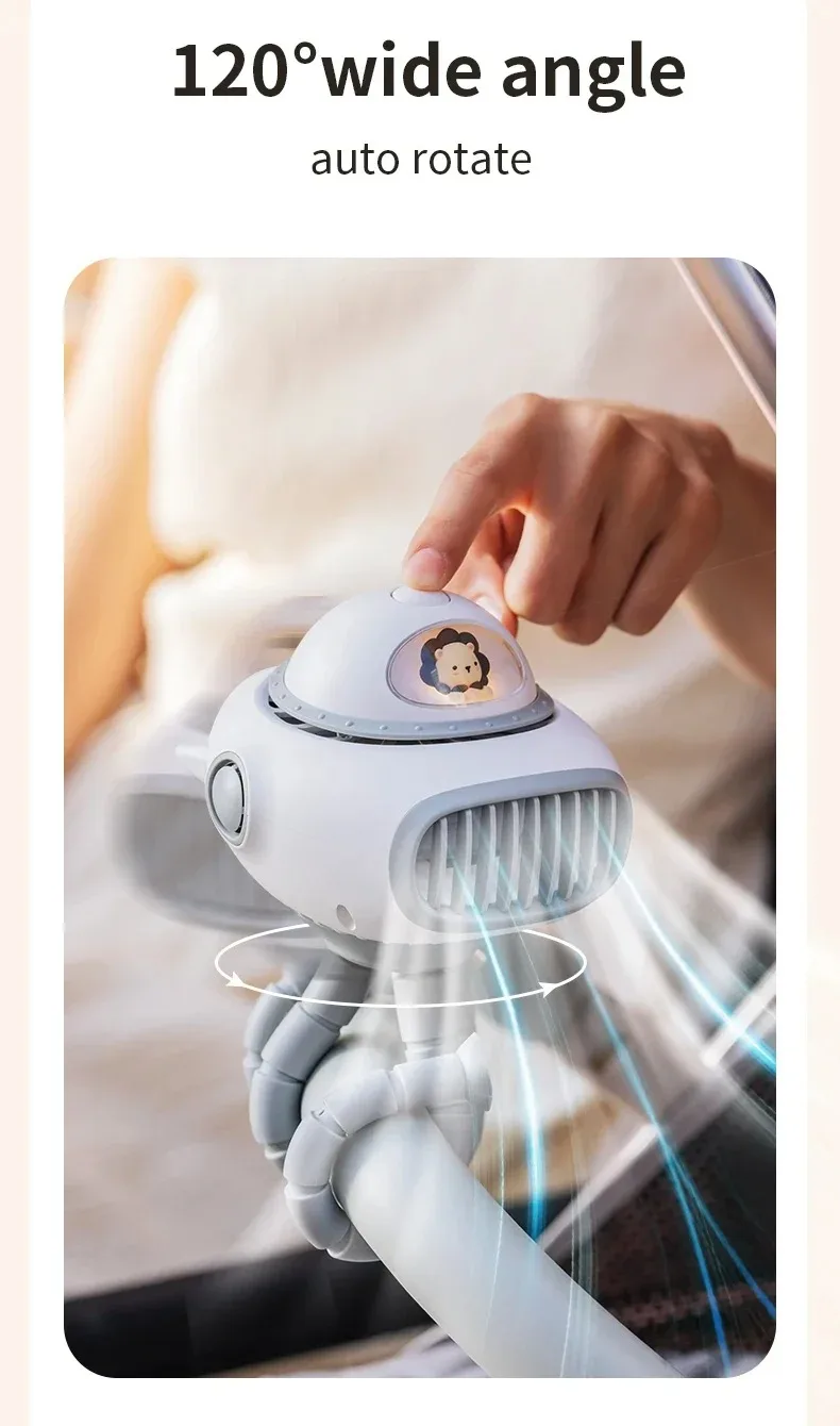 عربة أطفال محمولة بمشبك مروحة قابل لإعادة الشحن مدمج في 4 تهويدات قابلة للاستخدام الخالية من الشفرة للأطفال سكوتر مروحة الأخطبوط الصغيرة في الهواء الطلق #3