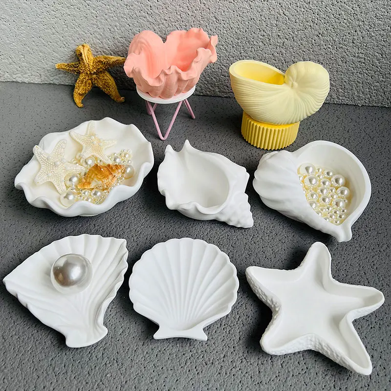 Shell Trinkets Storage Dish Silicone Mold Conch Candle Vessel Cement Mold Starfish Plaster Tray Soap Dish Epoxy Resin Clay Mold