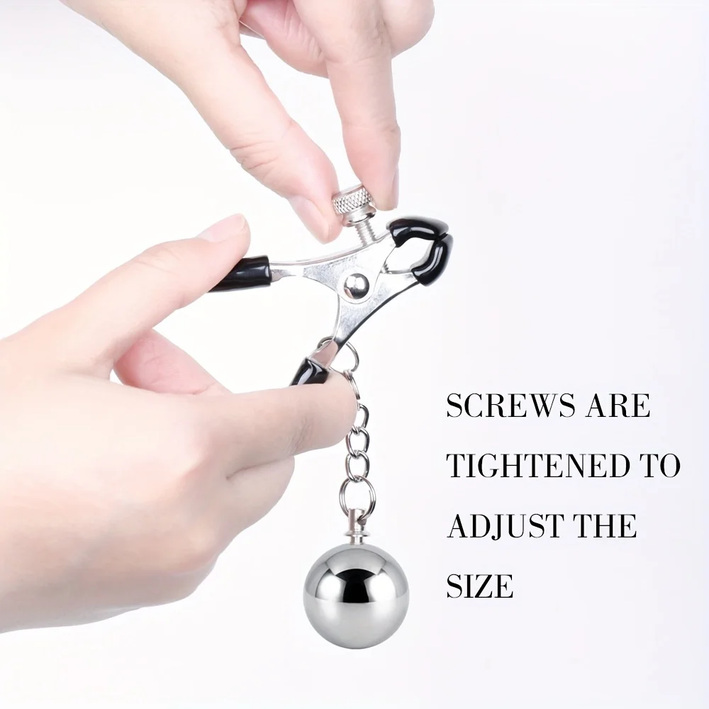 Large Nipple Clamps Metal Ball with Weights Adjustable Silver Breast Clip Adult SM Alternative Flirt  Sex Traning Toys for Women