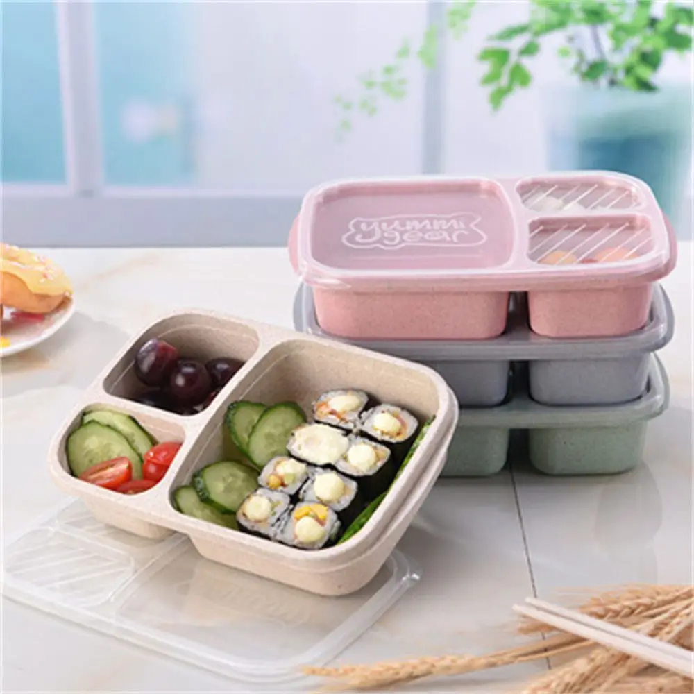 Portable Lunch Box Eco-friendily Wheat Straw Boxes Picnic Storage Box Fruit Container Compartmentalized Lunchbox for Kids Adult