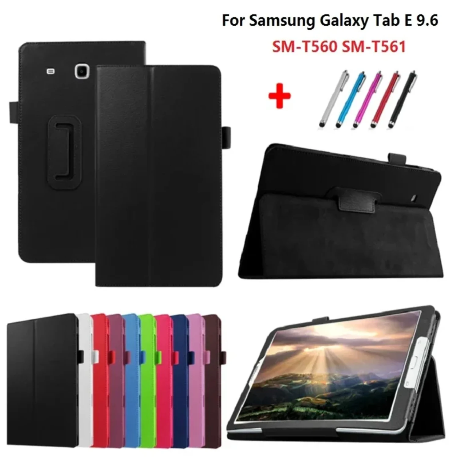 Stylish and Practical Flip Stand Smart Cover for Tab E9.6 T560 T561 SM-T561 9.6 inch Tablet with Pen - Functional Protection and