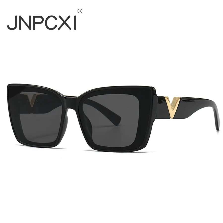 JNPCXI New Fashion Cat Eye Sunglasses Vintage Luxury Brand Designer Black Oversized Ladies Sunglasses Square Eyewear UV400