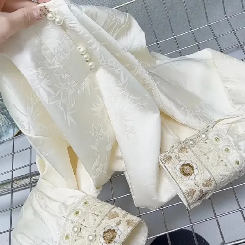 

Осенний корейский стиль, закрывающий живот, топ с круглым вырезом, рубашка для похудения в корейском стиле, темпераментная жаккардовая рубашка для женщин