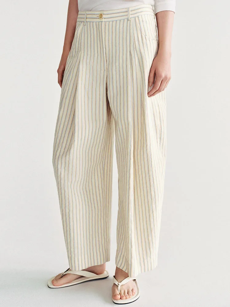 New 2026 Autumn Women's Jacket Striped Bucket Pants Casual Style Long Sleeve round Neck Short Length Button Closure Other Mat...