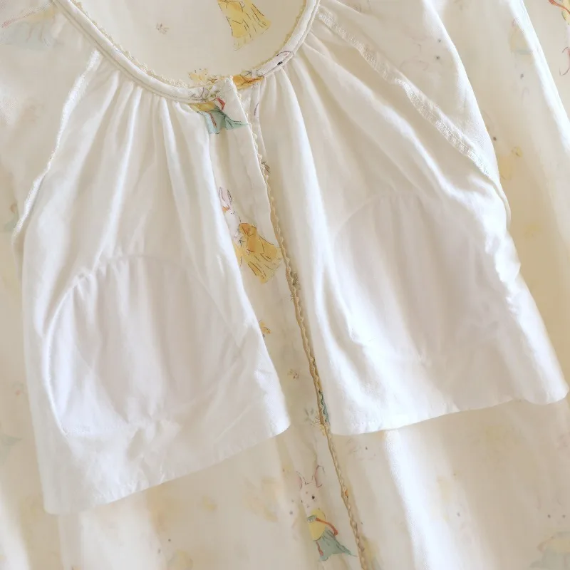 طقم بيجامة نسائي جديد لربيع وخريف 2025 100% قطن شاش مع حصيرة صدر بيجامة بأكمام طويلة ملابس منزلية طقم مكون من قطعتين #4