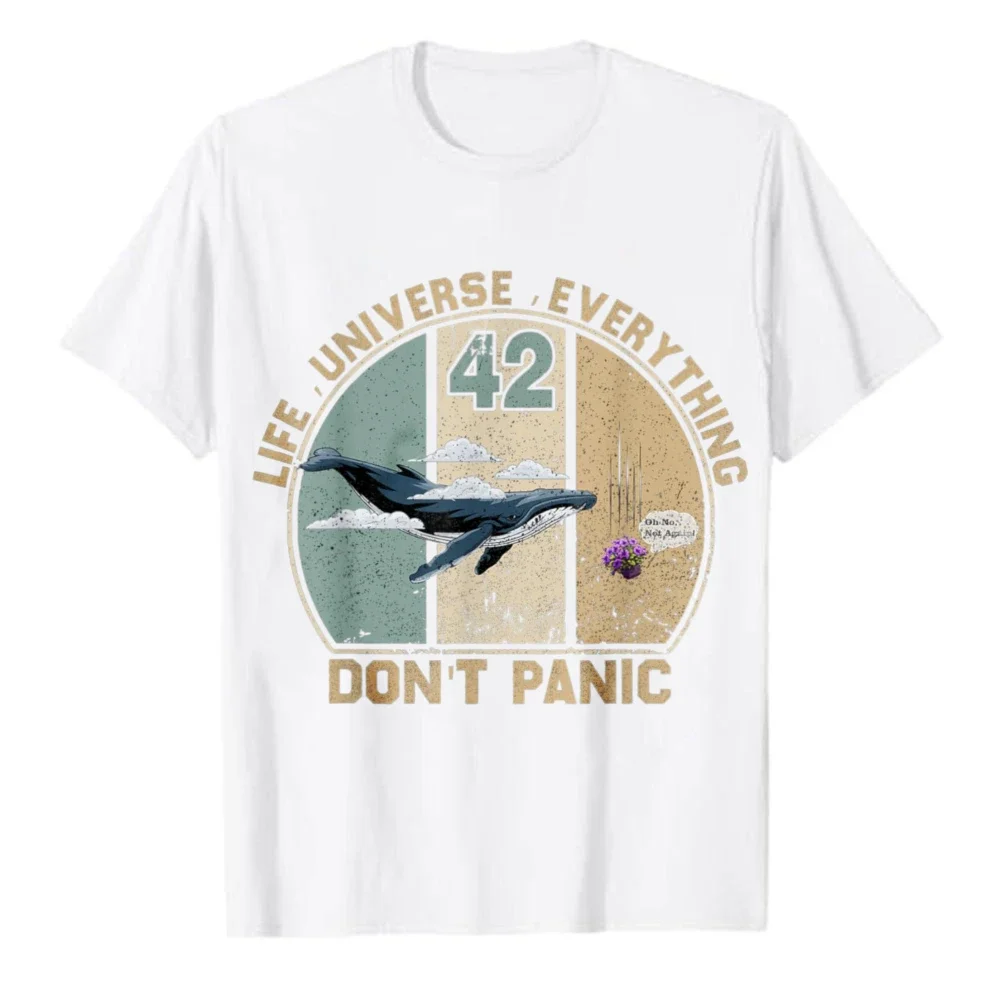 women Vintage Hitchhikers Guide The Galaxy Whale Graphic Tee 42 Answer To Life The Universe and Everything Don't Panic T-Shirt