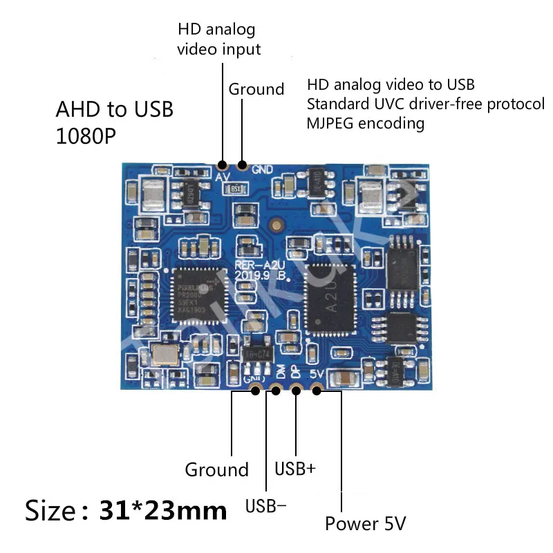 AHD to USB Module HD Analog Video Input Conversion USB Camera UVC Drive-free Stamp Hole 1080P