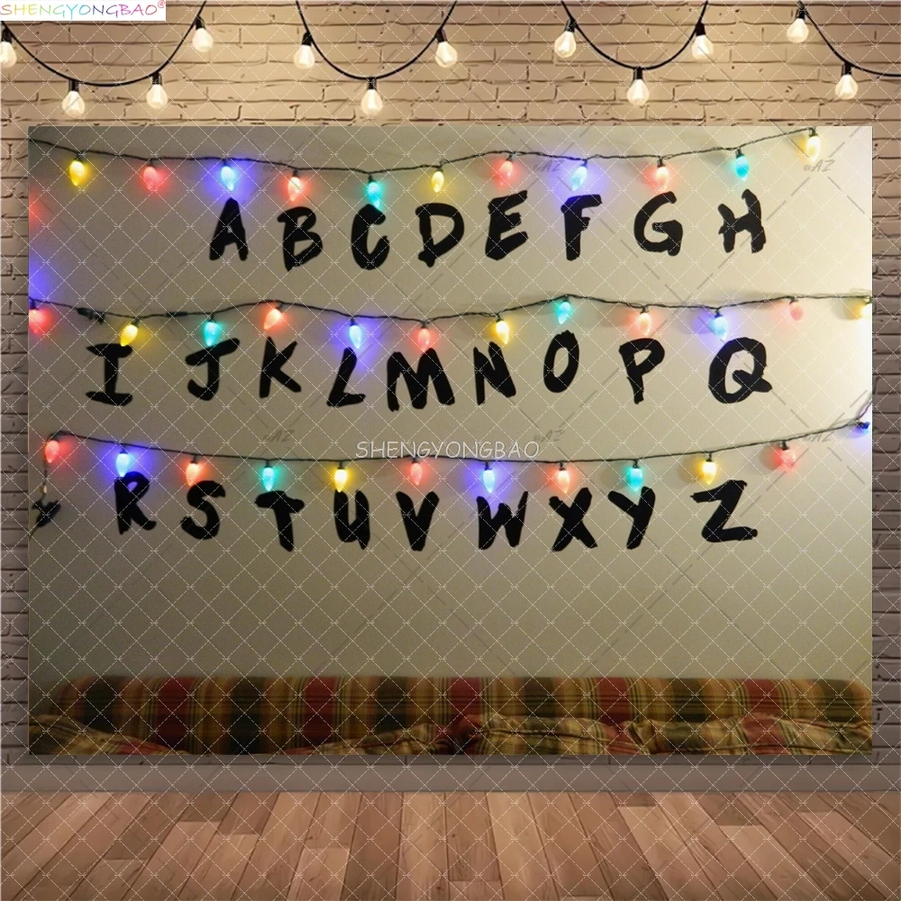 American TV Stranger Luminous Letter String Photography Backdrops Prop Alphabet Light Baby Birthday Party Background ZZ-01