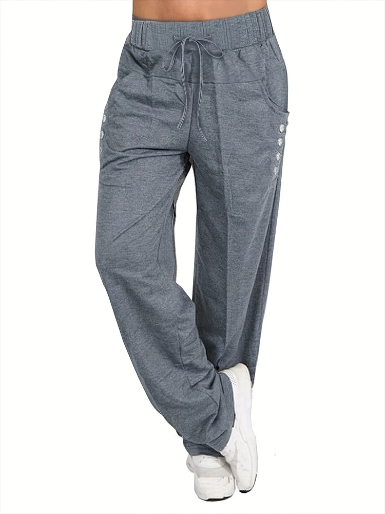 Pantalones de chándal de talla grande para mujer, pantalones con cordones y bolsillos para oficina, viajes al aire libre, colores de poliéster