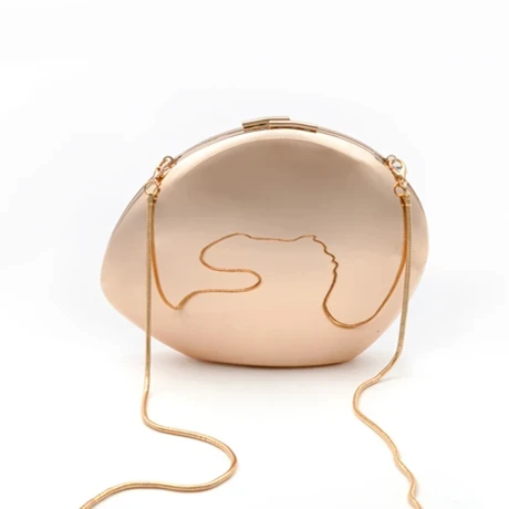 Rose Gold Brand New Designer Egg Oval Metallic Black Fabric Bags Box Clutch Women Evening Party Beach Handbag And Purse Wallet