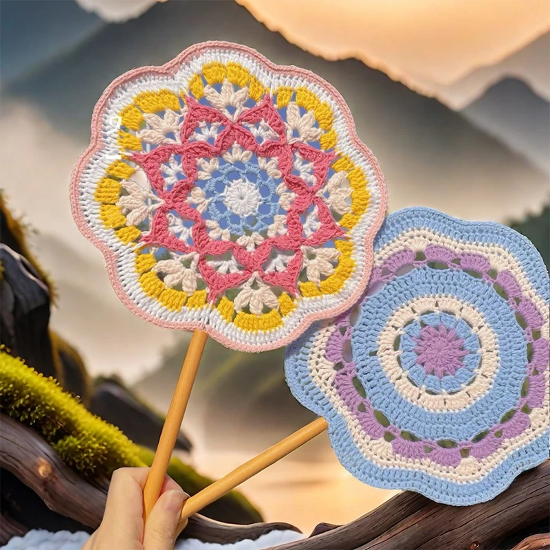 Petal-shaped Knitting Hand Fan Color Woolen Yarn Chinese Style Hanfu Dunhuang Dance Fan Bestie Friend Girls Gift Home Decoration