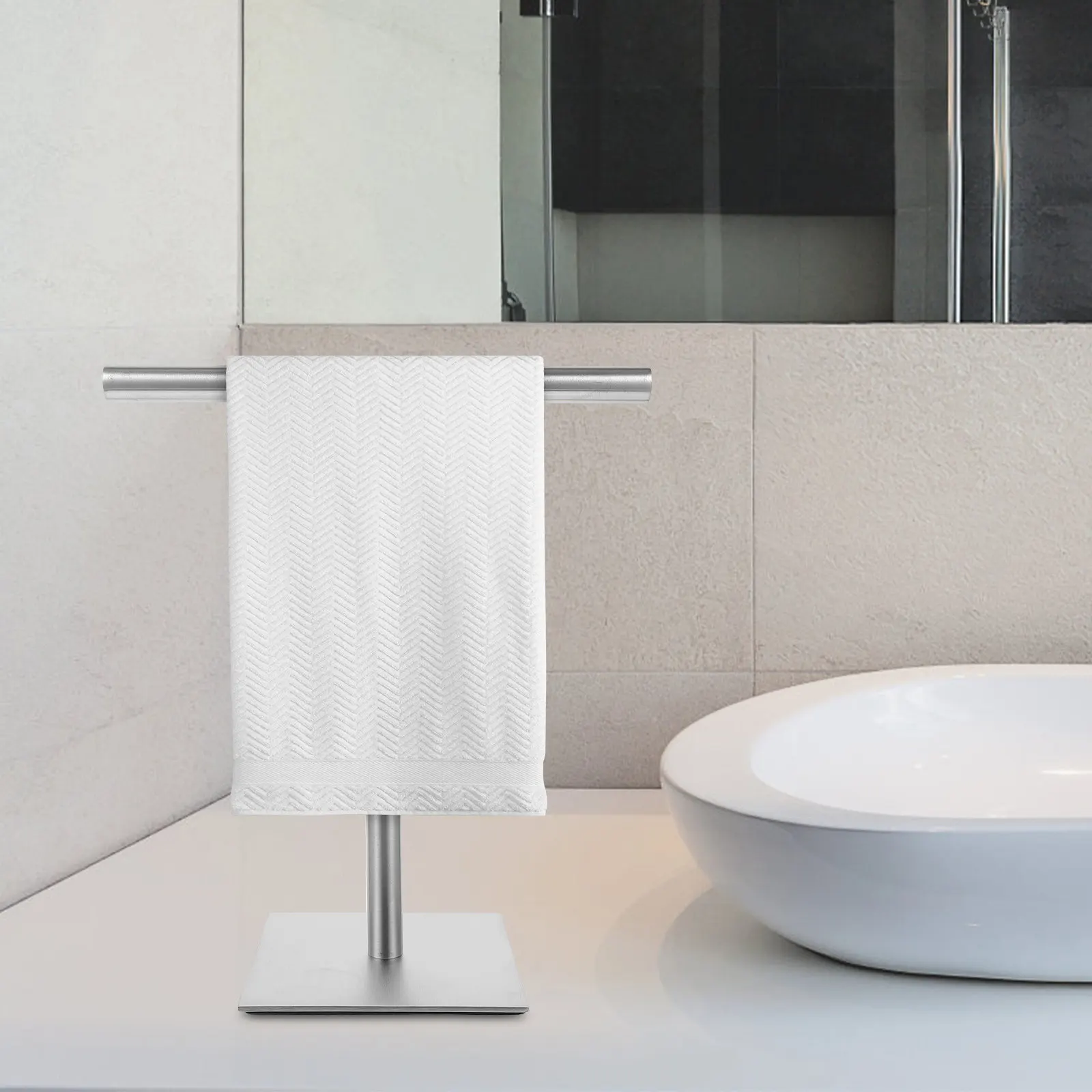 

Устойчивая Т-образная подставка для полотенец из нержавеющей стали, органайзер для полотенец для ванной и кухни, компактная Т-образная полка для хранения