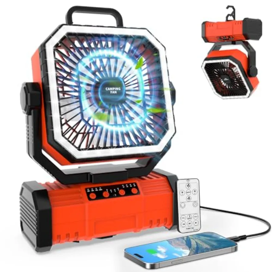

Camping Fan with LED Light20000mAh Battery Operated Oscillating Tent Fan Portable Fans Rechargeable W/4-Speeds and Remote Contr