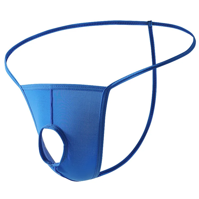 

Mens Thong Open Hole Underwear Ice Silk Ultra-Thin Panties Transparent Quick-Drying Underpants Jockstrap Low Waist Jock Strap