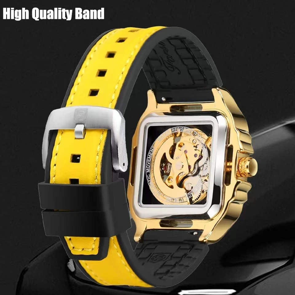 FORSINING Automatic Movement Mechanical Watches for Men Sport Skeleton Watch Hollow Silicone Strap Mens Watch Gifts Reloj Hombre