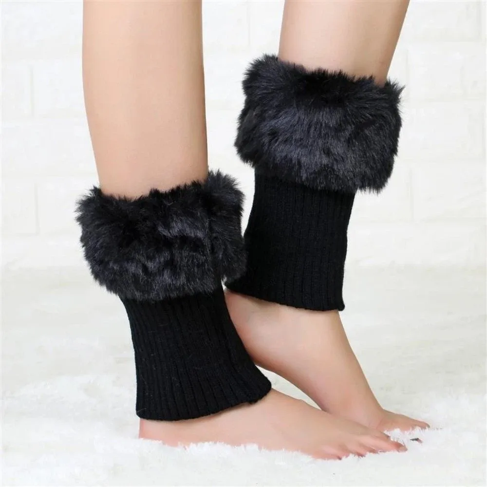

Soft Fluffy Faux Fur Leg Warmers Thick Colorful Short Knee Boots Cover Elastic Comfortable Fuzzy Foot Covers JK Uniform