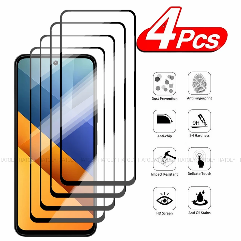 2/4PCS Tempered Glass For Xiaomi Poco M6 4G Screen Protector Xiaomi Poco M6 4G Protective Screen Phone Glass Xiaomi Poco M6 4G