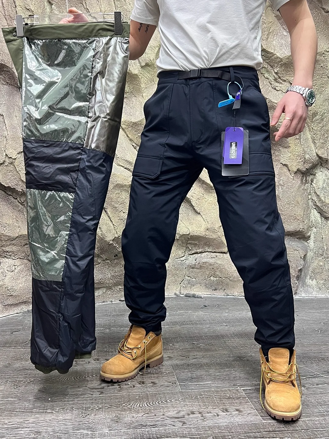 

Зимние уличные водонепроницаемые брюки с теплоотделением, мужские молодежные повседневные длинные брюки, белая термобелье с манжетами Du down