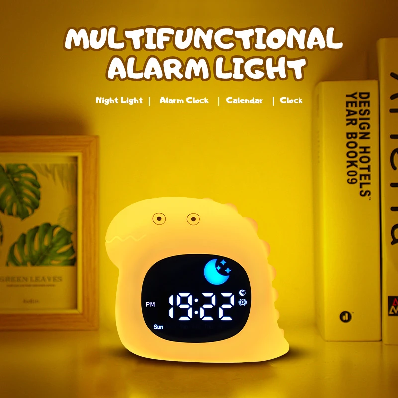1 Adorable Dinosaur-shaped Silicone Alarm Clock with 6 White Noise Machine Sounds & Colorful Lights for Better Sleep