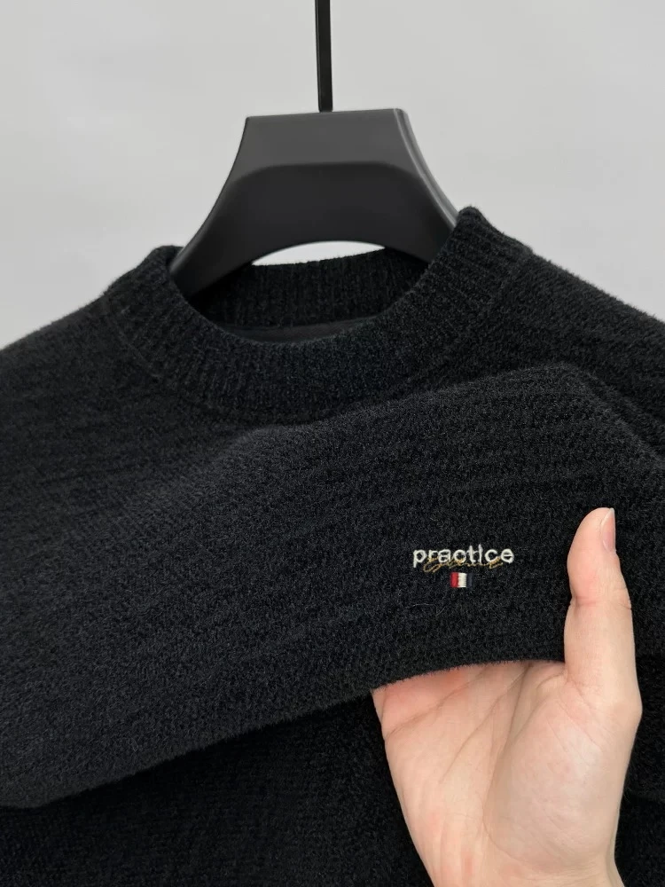 

Trend high-quality letter embroidered men's sweater knitted casual round neck luxury brand autumn winter plush warm new pullover