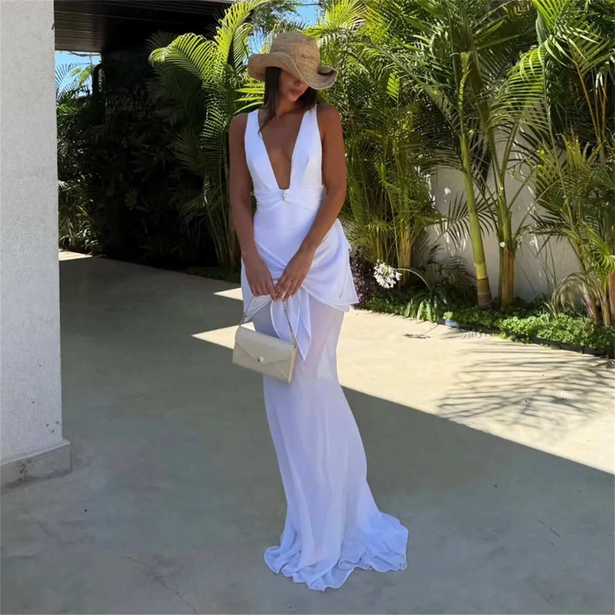 White 2Pcs Sexy Women One Piece Swimsuit Female Deep V Swimwear Biquini Cut Out Monokini Push Up Swim Suit Bathingsuit Beachwear