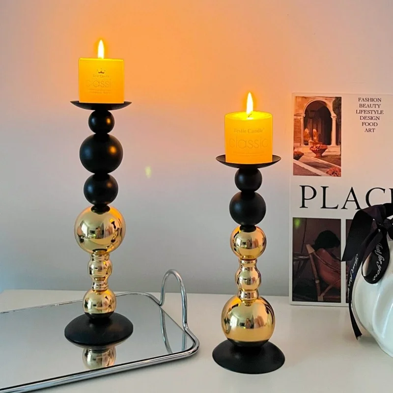 Metal Candle Holder Antique Wedding Bar Hotel Luxury Golden Candlestick Church Prayer Candlelight Desktop Home Decoration