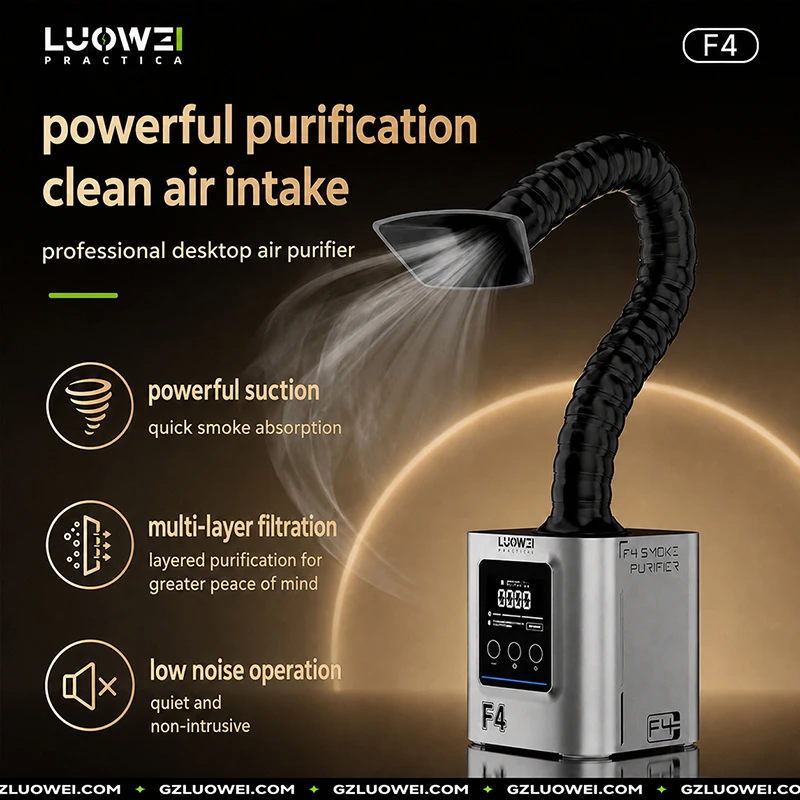 LUOWEI F4 Desktop Smoke Purifier Low Noise 4 Layer Filtration Solder Fume Extractor for Phone PCB Repair Soldering Work