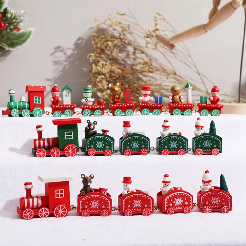 Merry Christmas รถไฟไม้เครื่องประดับตกแต่งบ้าน Santa Claus ของขวัญ Natal Navidad Noel ใหม่ปี Decor