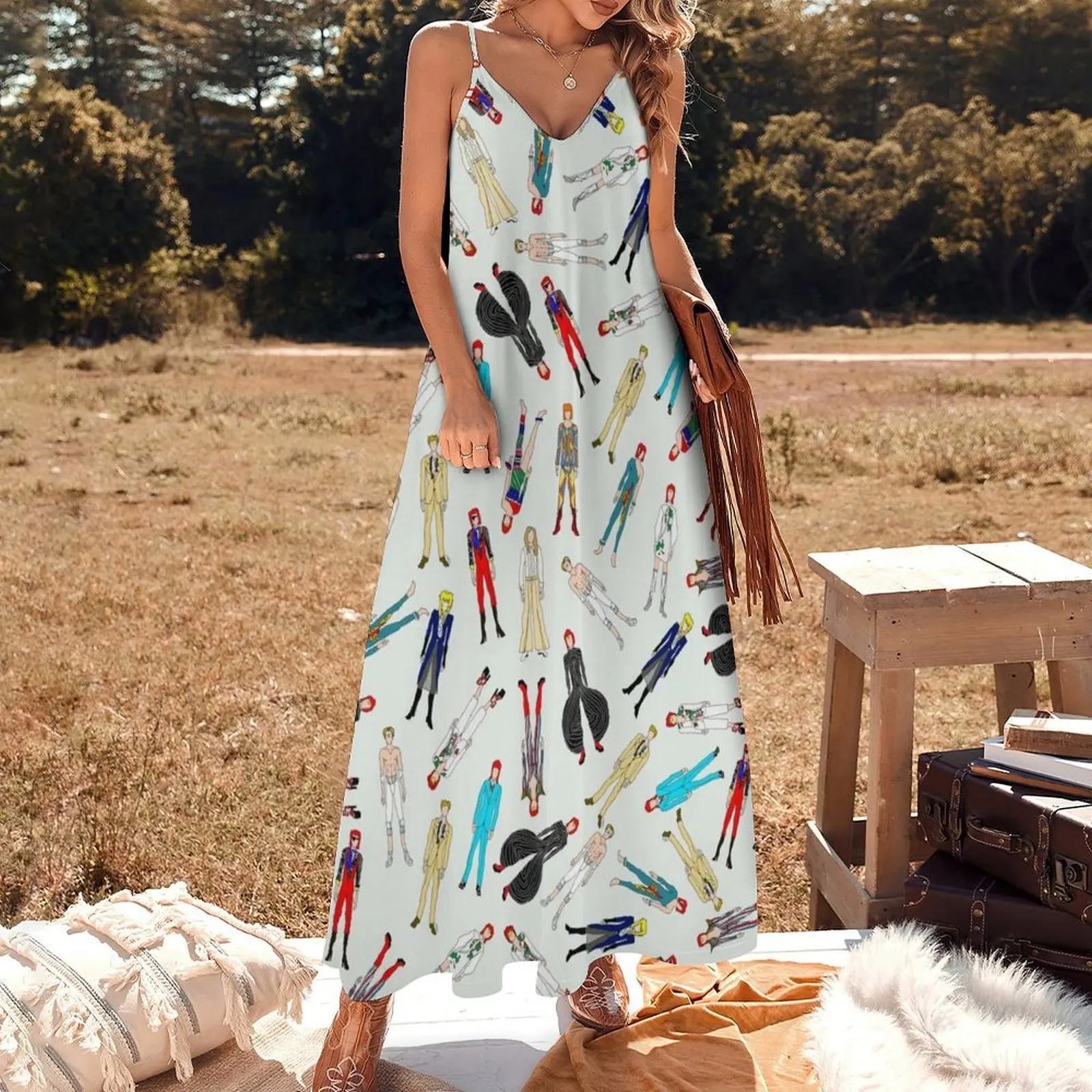 Floating Bowies Pattern Sleeveless Dress elegant dresses plus sizes dresses for prom