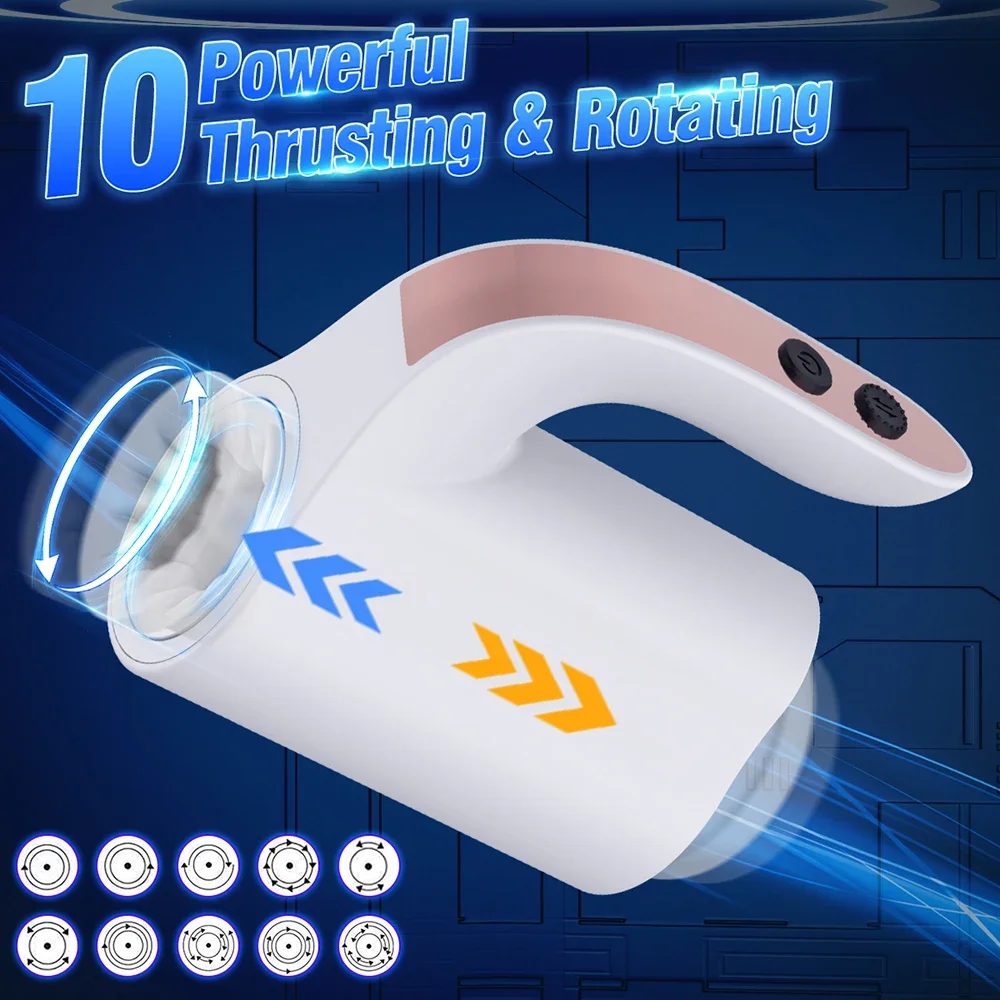 Pocket Sex Toys for Men Automatic Thrusting Rotation Male Masturbators Open Ended Penis Massager Portable Handles Blowjob