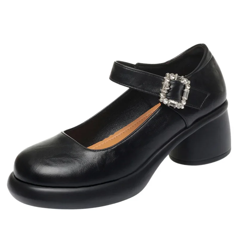 5.5cm Vintage Casual Comfortable All Match Shallow Mary Janes WOmen Shoes 2025 Fall Block Heels Shoes Platform for Office Mom