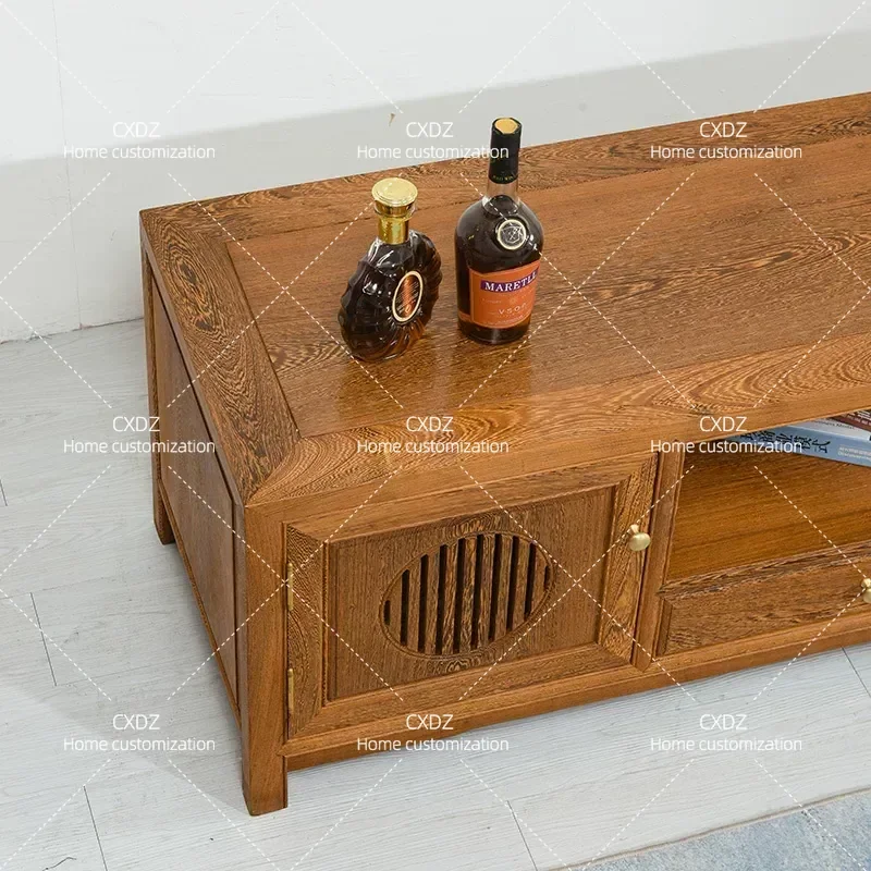 New Chinese Style Solid Wood TV Cabinet Floor to Ceiling Living Room Storage Cabinet Antique Media Console Locker