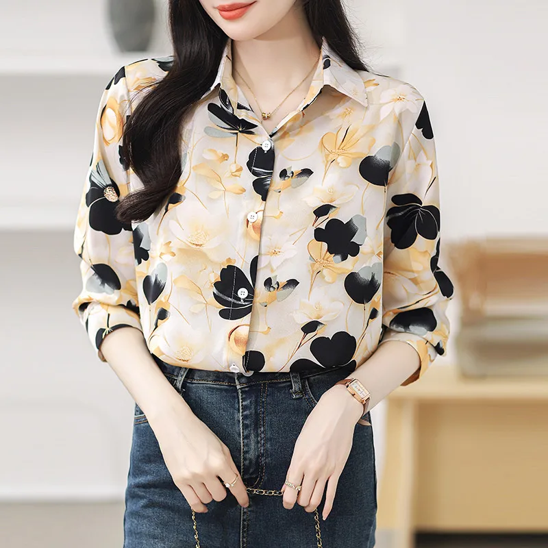 

Spring Summer Floral Printing Casual Loose Lady Blouse Korean Fashion Long Sleeve Shirt for Women Office Work Top Clothes