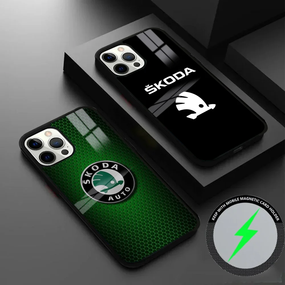 Super Car Design S-Skoda Phone Case For IPhone 16 15 14 13 12 11 Pro Max Plus Mini Magsafe Mirror Wireless Magnetic Cover