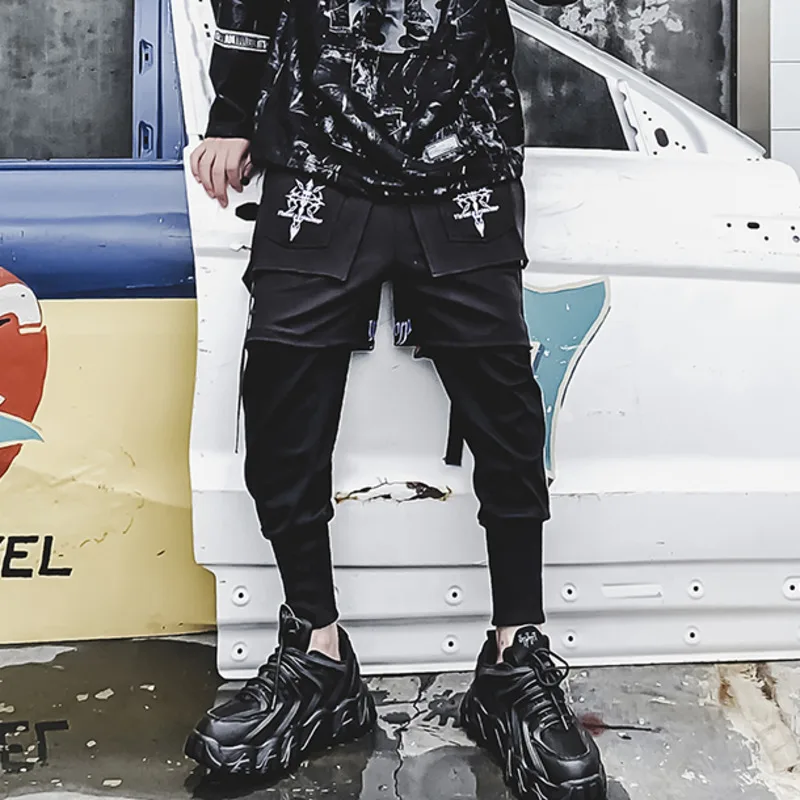 HKSH Men Fake Two-Piece Embroidered Legged Overalls High Street Hip Hop Dark Techwear Autumn Winter New Cargo Pants Trend HK2900