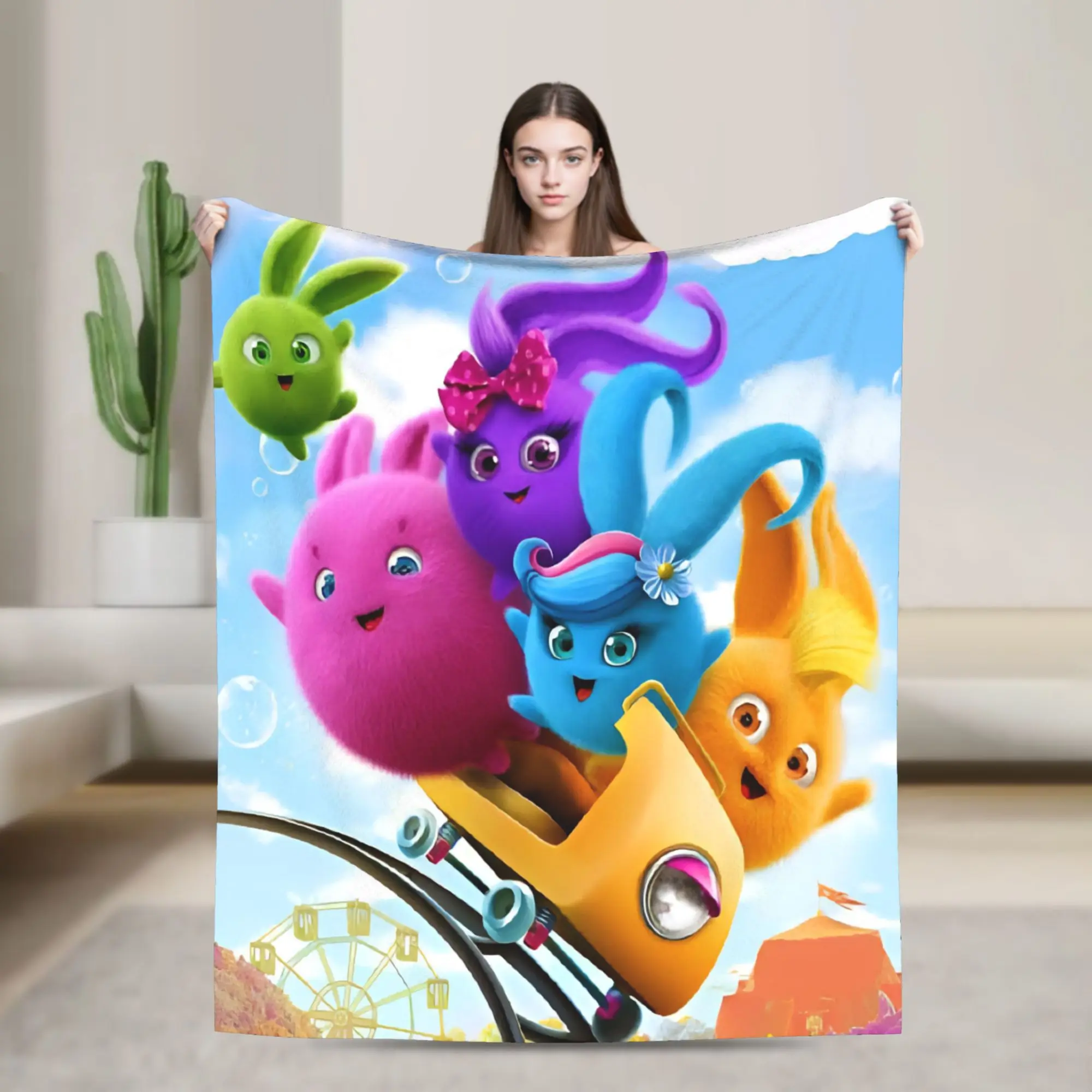Sunnys Bunnies cartoon Blanket Super Soft Flannel Comfortable Present  Throw Blankets Bedding Throws