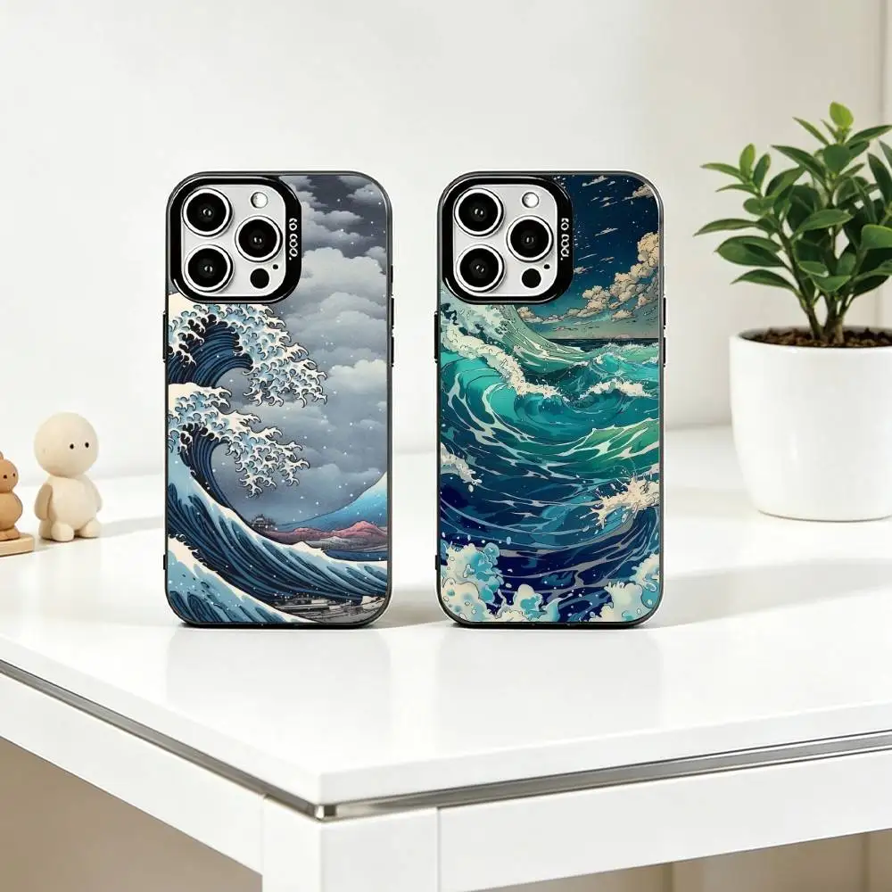 

Japan The Great Wave Art Phone Case For iPhone 17,16,15,14,13,12,11 Plus,Pro Max,XS,Colored Silver Plated Inside Cover