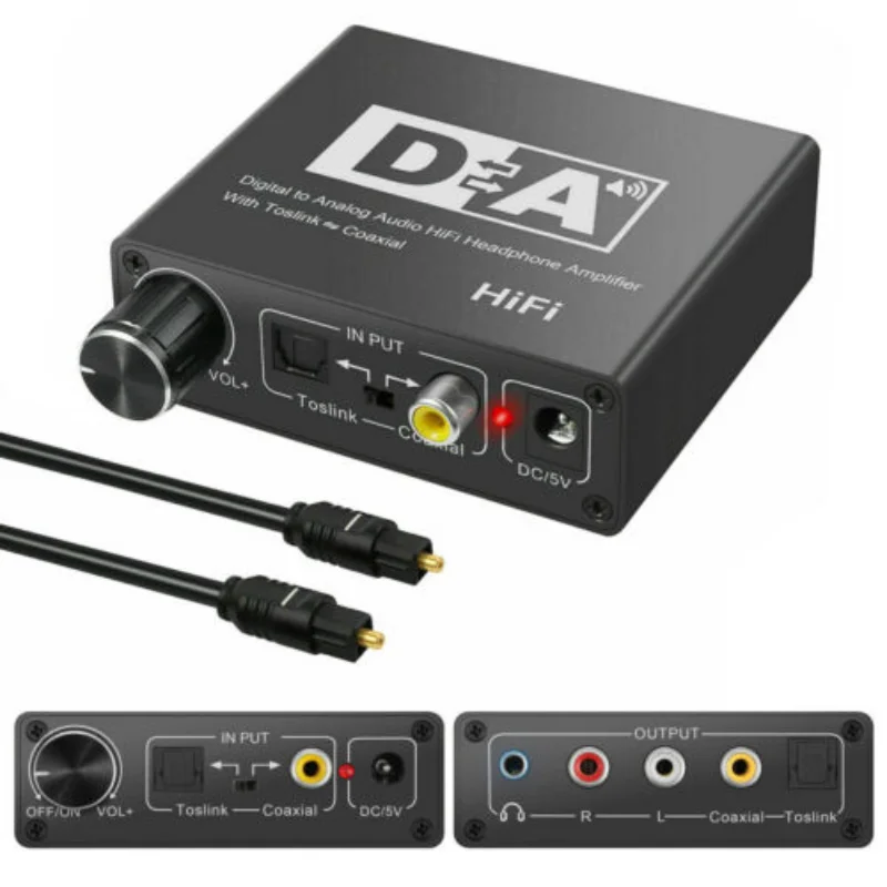 

Hifi DAC Amp Digital To Analog Audio Converter R/L RCA 3.5mm Jack Headphone Amplifier Toslink Optical Coaxial Input Output