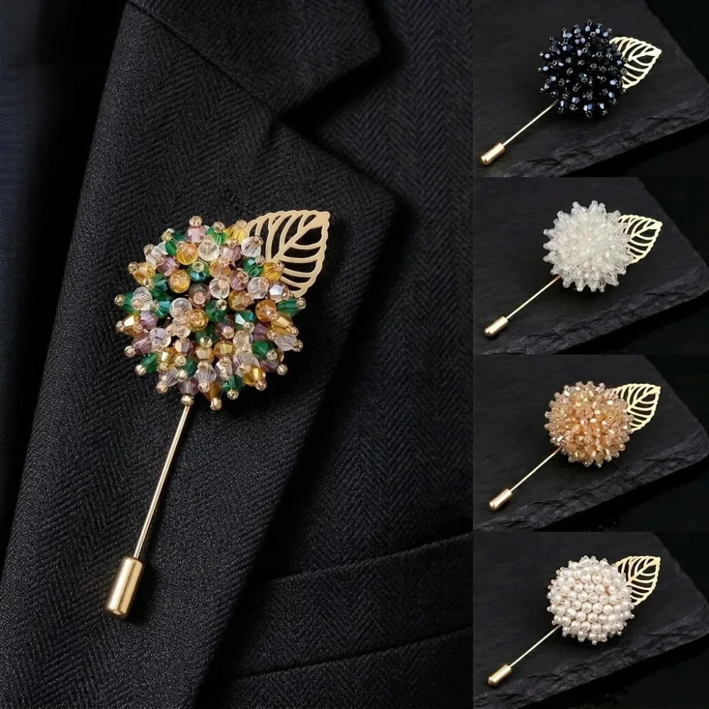 

New Crystal Beaded Brooch Long Lapel Pins Suit Trendy Elegant Shirt Jewelry Gifts for Men Decoration Accessories