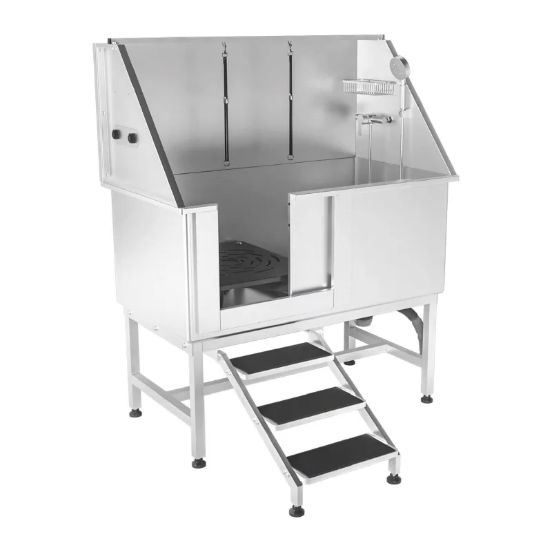 

50-дюймовая большая станция для купания собак с лестницей, ванна для ухода за собаками из нержавеющей стали