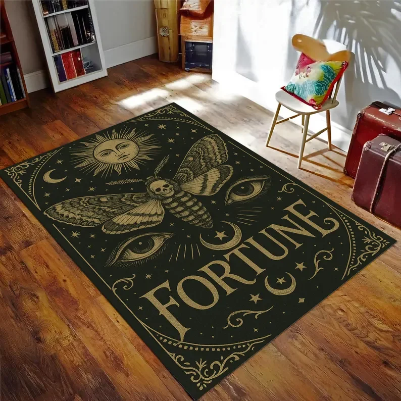 Floral Luna with Moon and Butterfly Rug, Boho Botanical & Celestial Carpet for Nature Lovers, Meditation Rooms Living Room Decor