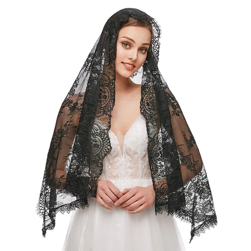 Renda Mantilla Véu Católico para Mulheres, elegante lenço para cobrir a cabeça em massa latina, véu espanhol para noiva