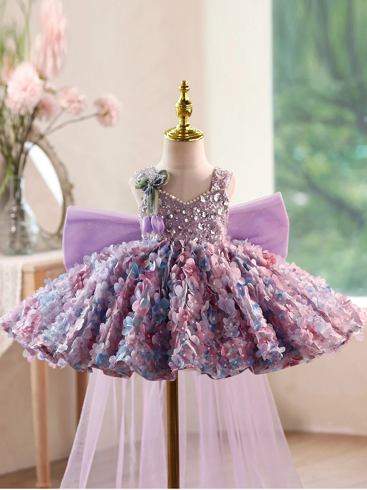 Children's Heavy Industry Dress Foreign Trade Fairy Girl's Purple High-end Princess Dress Amazon Show Dress