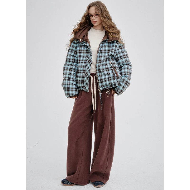 ELFSACK 2025 Nuovi arrivi invernali Piumino reversibile Y2K a righe corto con collo alto e cappuccio per donna